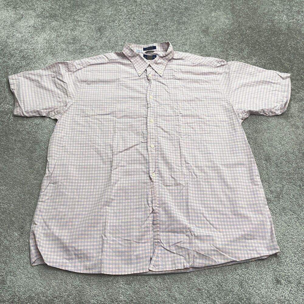 Charter Club Button Down Shirt Men XXL Blue Nude Plaid Check Short Sleeve Cotton